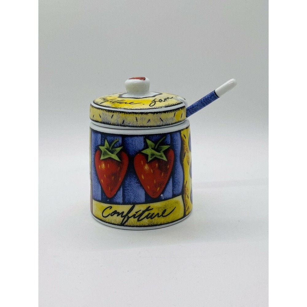 Strawberry MSC Joie De Vivre Confiture Fruit Jam Jelly Jar Canister Lid & Spoon